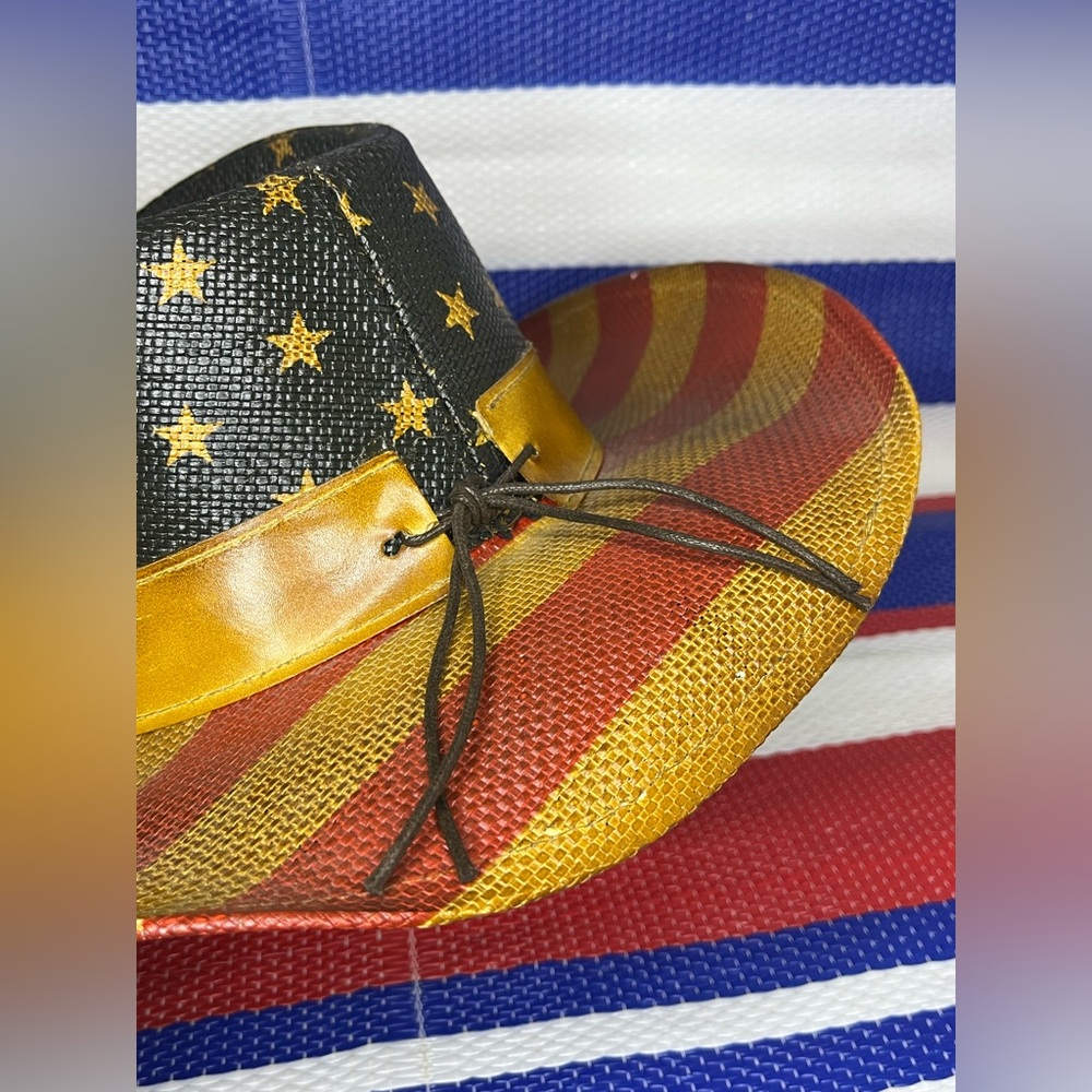 Vintage Saddleback American Flag Straw Cowboy Hat - ONE SIZE - USA - Patriot - Picture 4 of 15